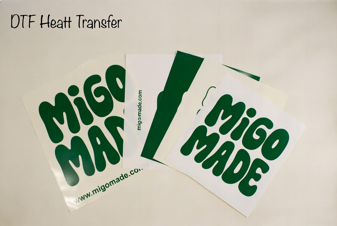 Migo Made artwork on DTF transfer sheets